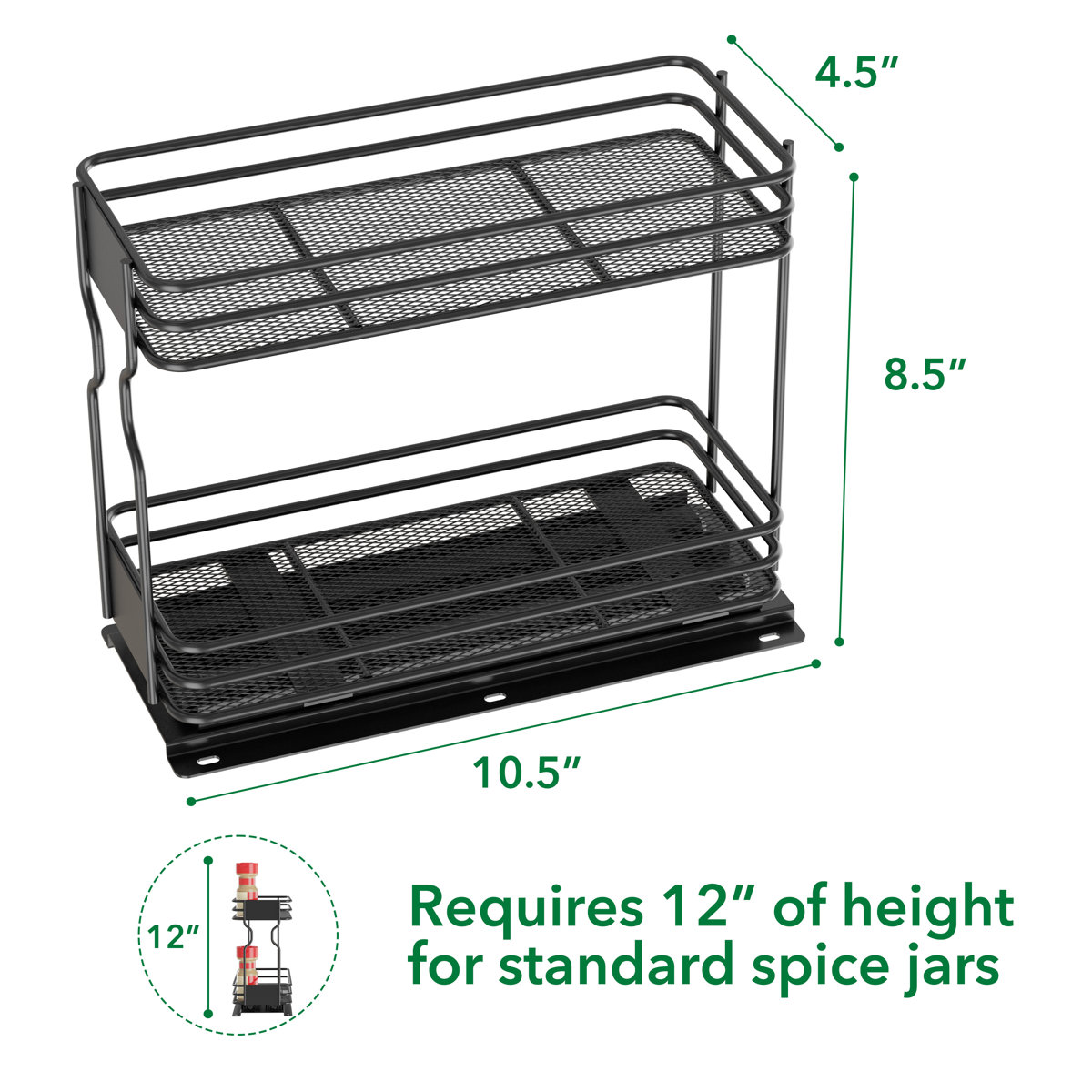 2-Tier Pull Out Spice Rack Organizer for Cabinet, Heavy Duty Slide Out Seasoning Organizer with Labels